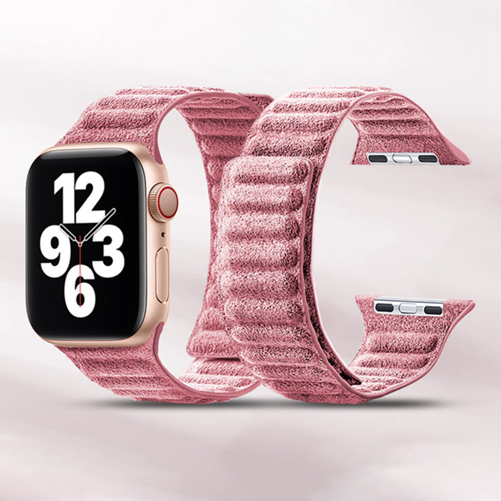 For Apple Watch Series 8 7 41mm / Series 6 5 4 SE SE (2022) 40mm / Series 3 2 1 38mm Watchband Suede Leather Magnetic Strap - Pink