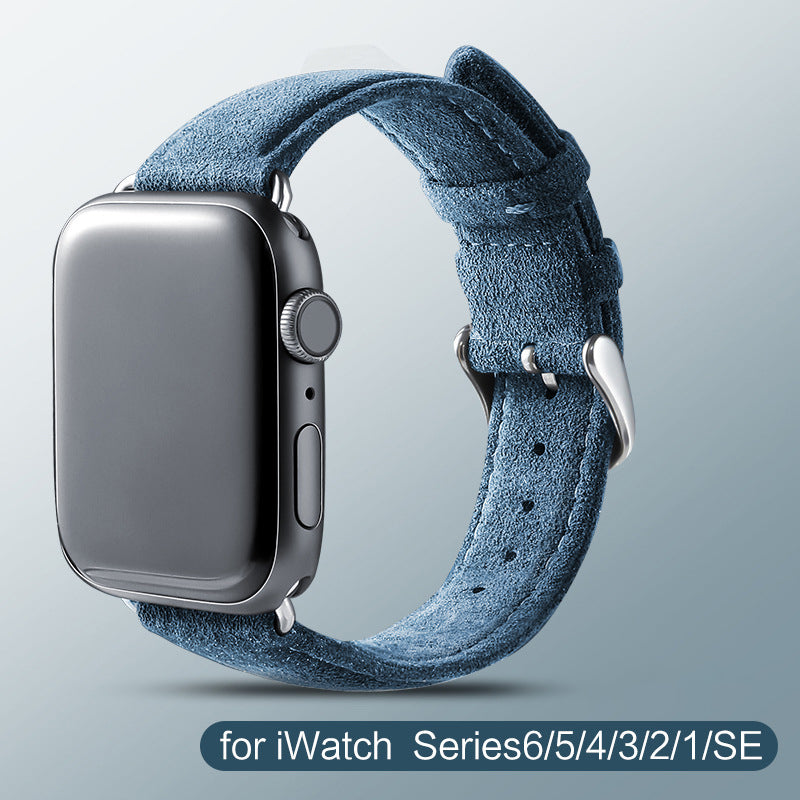 For Apple Watch Series 8 7 41mm / Series 6 5 4 SE SE (2022) 40mm / Series 3 2 1 38mm Watch Strap Suede Leather Wrist Band - Navy Blue
