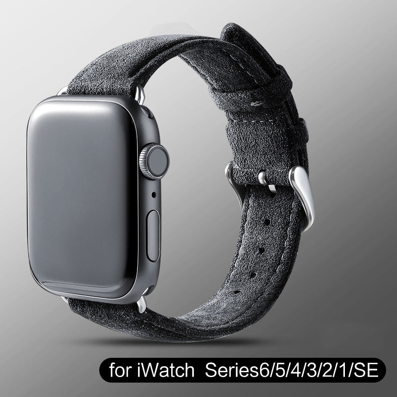 For Apple Watch Ultra 49mm / Series 8 7 45mm / Series 6 5 4 SE SE (2022) 44mm / Series 3 2 1 42mm Watch Band Suede Leather Watch Strap - Dark Grey