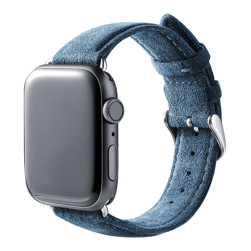 For Apple Watch Ultra 49mm / Series 8 7 45mm / Series 6 5 4 SE SE (2022) 44mm / Series 3 2 1 42mm Watch Band Suede Leather Watch Strap - Navy Blue