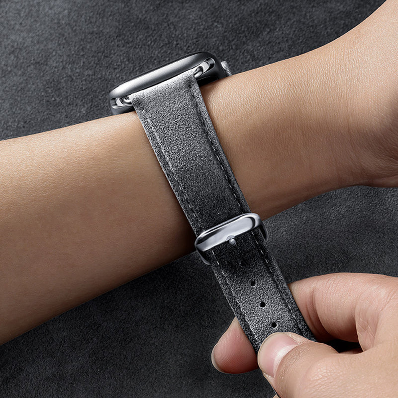 For Apple Watch Ultra 49mm / Series 8 7 45mm / Series 6 5 4 SE SE (2022) 44mm / Series 3 2 1 42mm Watch Band Suede Leather Watch Strap - Navy Blue