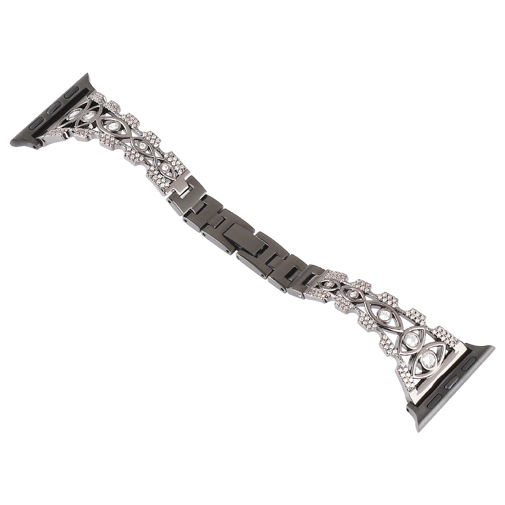 Rhinestone Decor Metal Watch Band for Apple Watch Ultra 49mm / Series 8 / 7 45mm / Series 6 / 5 / 4 / SE (2022) / SE 44mm / Series 3 / 2 / 1 42mm Eye Design Bracelet Strap - Black