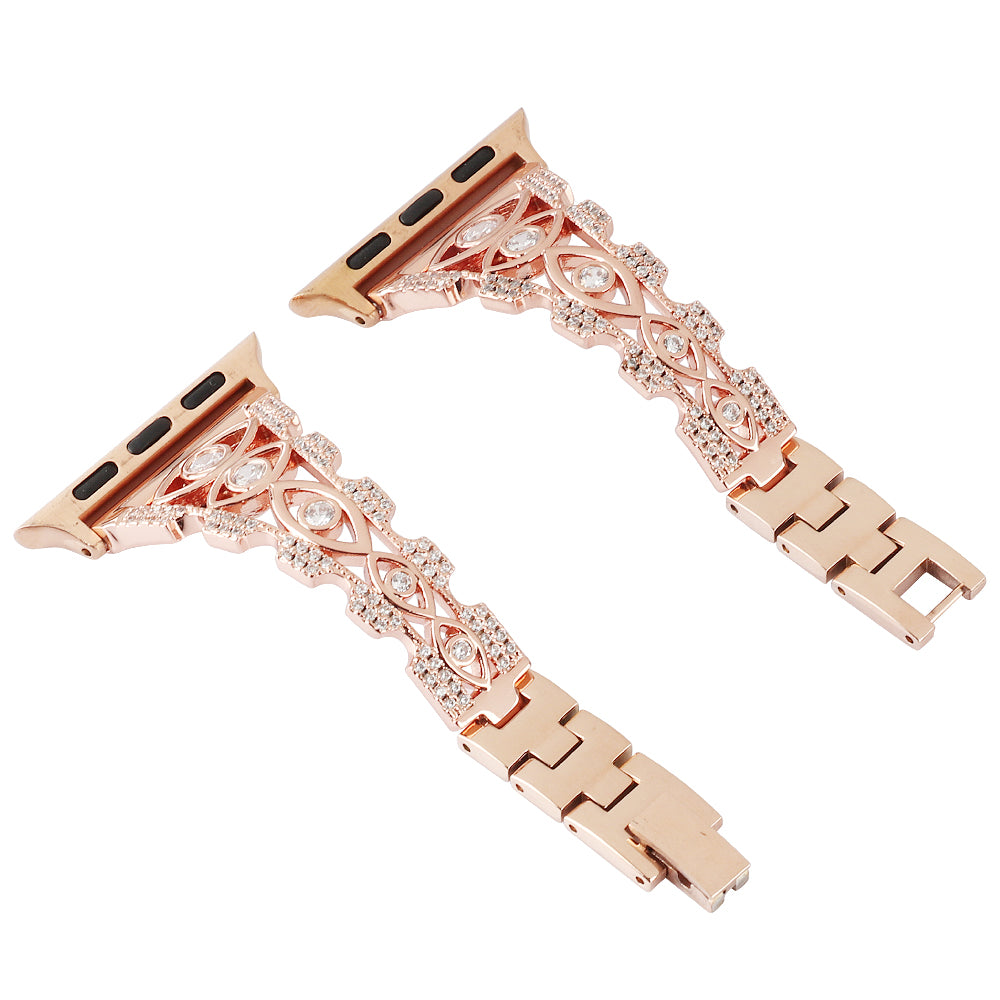 Rhinestone Decor Metal Watch Band for Apple Watch Ultra 49mm / Series 8 / 7 45mm / Series 6 / 5 / 4 / SE (2022) / SE 44mm / Series 3 / 2 / 1 42mm Eye Design Bracelet Strap - Gold