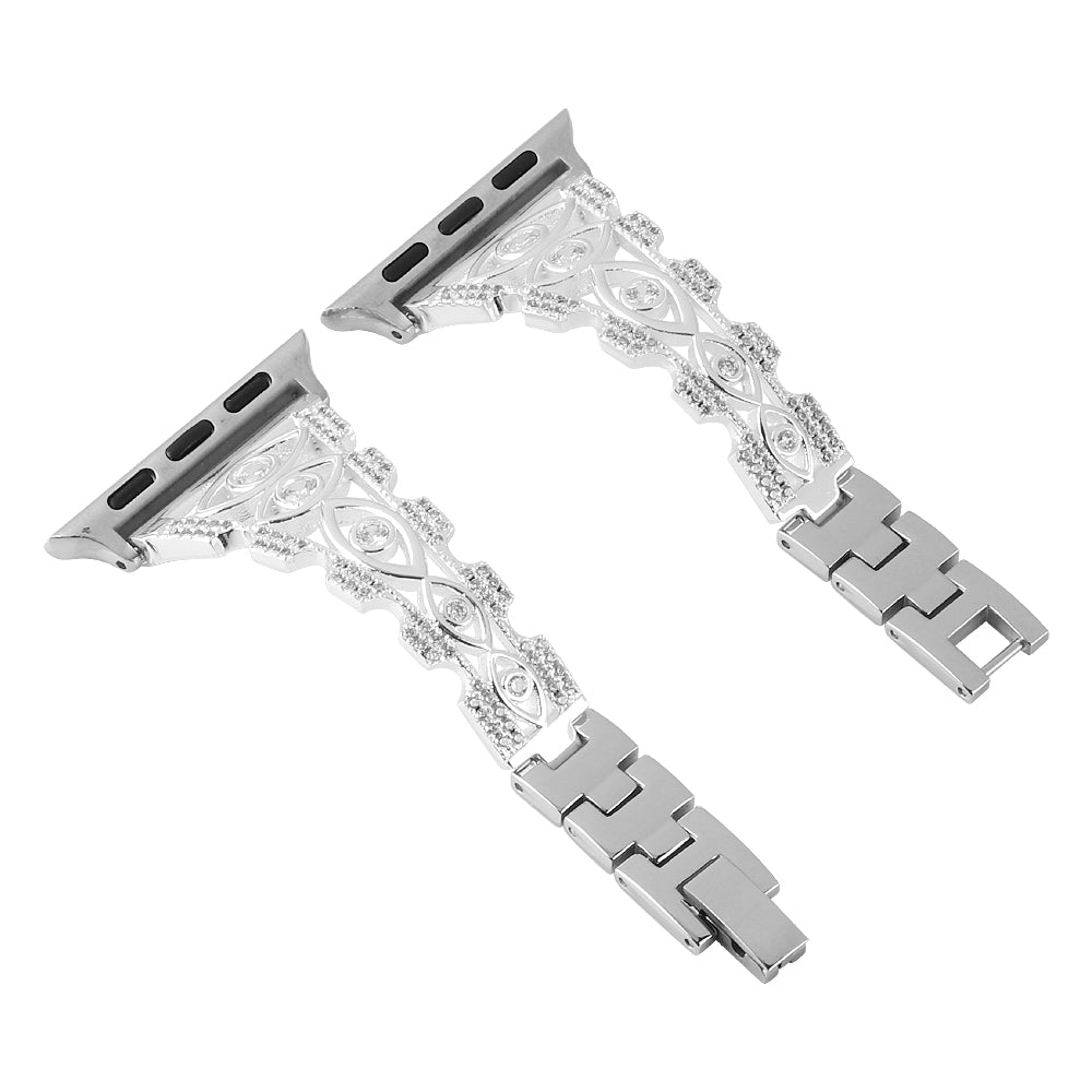 Rhinestone Decor Metal Watch Band for Apple Watch Ultra 49mm / Series 8 / 7 45mm / Series 6 / 5 / 4 / SE (2022) / SE 44mm / Series 3 / 2 / 1 42mm Eye Design Bracelet Strap - Silver