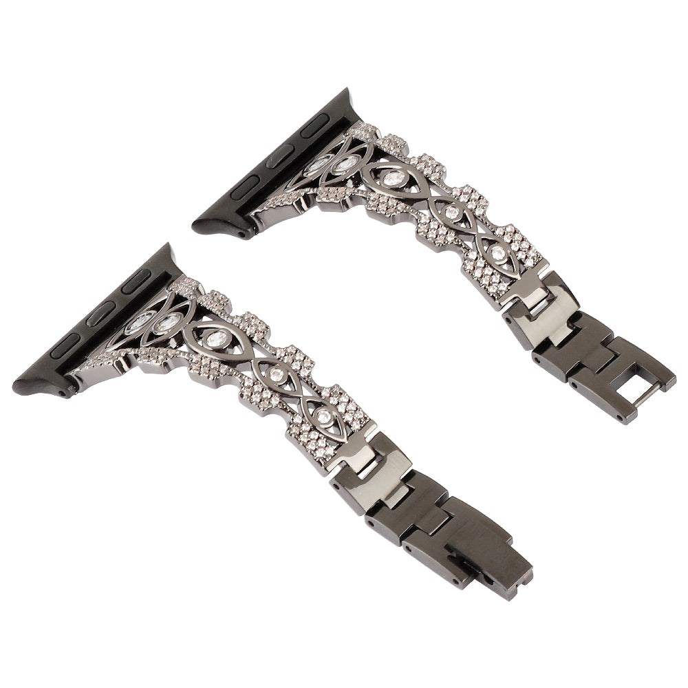 for Apple Watch Series 8 / 7 41mm / Series 6 / 5 / 4 / SE (2022) / SE 40mm / Series 3 / 2 / 1 38mm Eye Design Rhinestone Decor Metal Bracelet Watch Strap - Black
