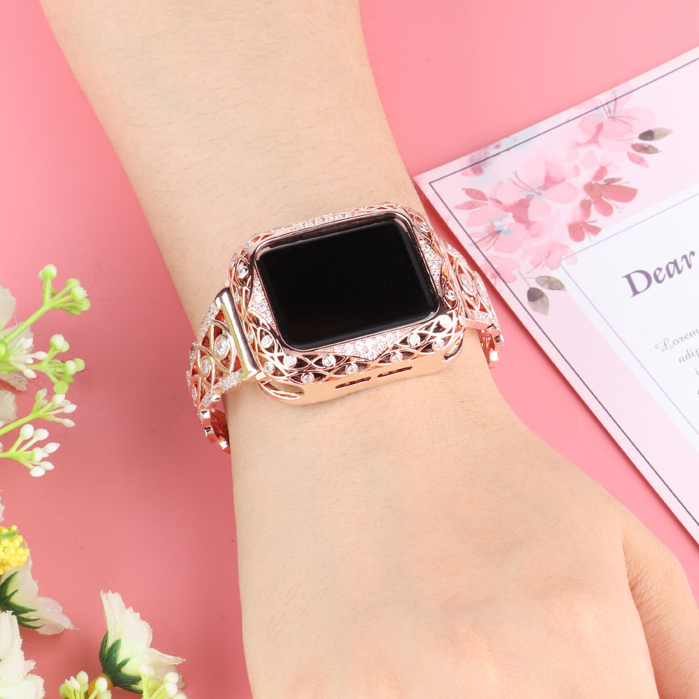 for Apple Watch Series 8 / 7 41mm / Series 6 / 5 / 4 / SE (2022) / SE 40mm / Series 3 / 2 / 1 38mm Eye Design Rhinestone Decor Metal Bracelet Watch Strap - Gold
