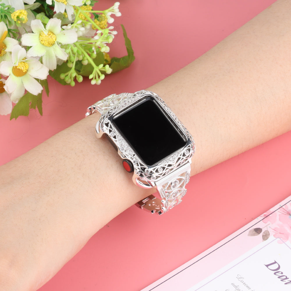 for Apple Watch Series 8 / 7 41mm / Series 6 / 5 / 4 / SE (2022) / SE 40mm / Series 3 / 2 / 1 38mm Eye Design Rhinestone Decor Metal Bracelet Watch Strap - Silver