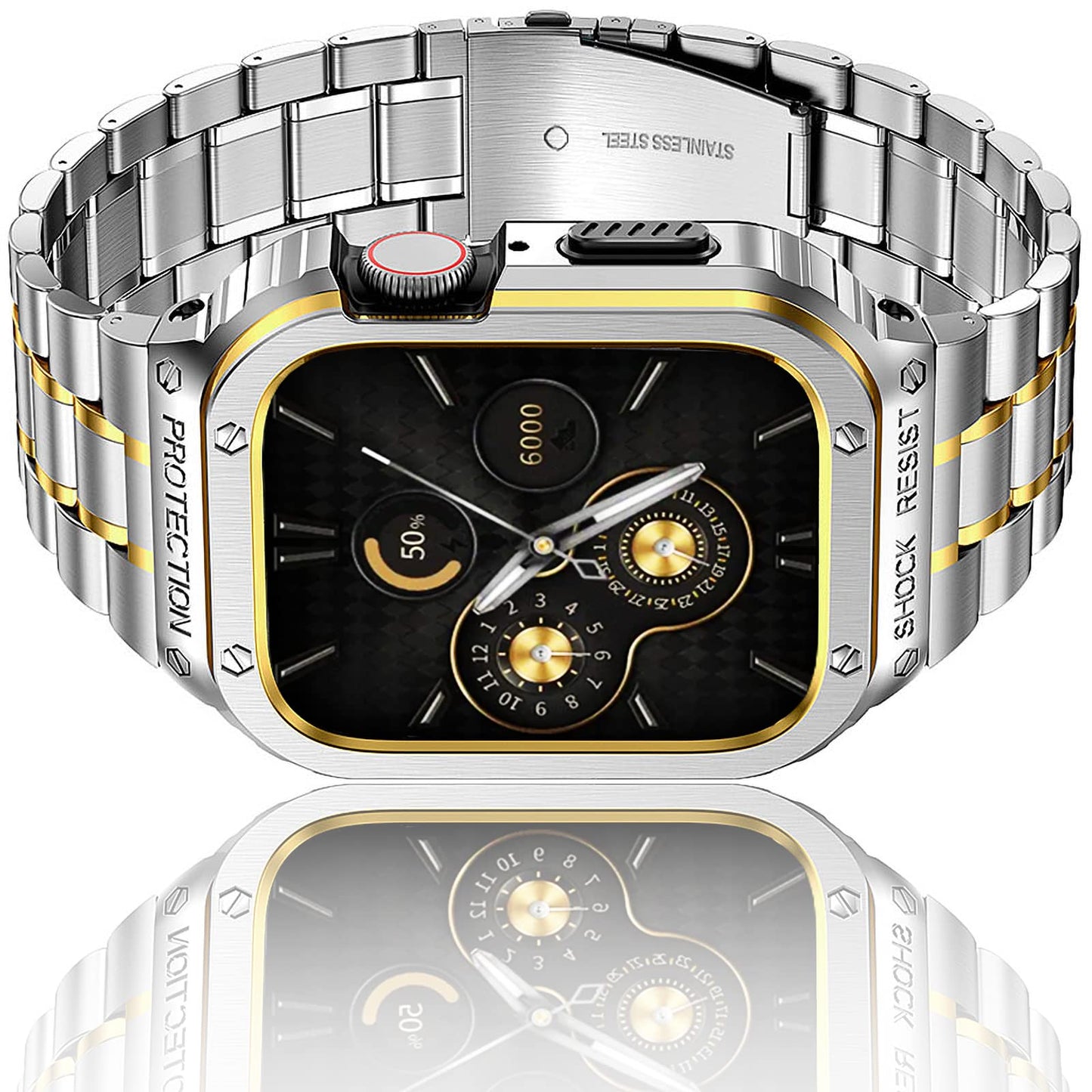 For Apple Watch Series 8 / 7 45mm / Series 6 / 5 / 4 / SE (2022) / SE 44mm 5 Beads Metal Watch Strap Integral Watch Band with Case - Silver / Gold