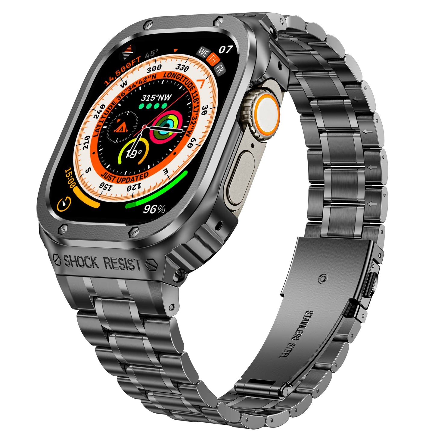 For Apple Watch Series 8 / 7 45mm / Series 6 / 5 / 4 / SE (2022) / SE 44mm 5 Beads Metal Watch Strap Integral Watch Band with Case - Tarnish