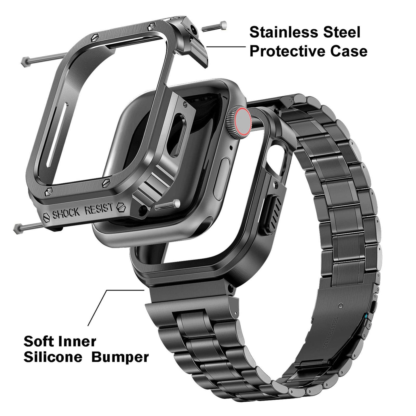 5 Beads Metal Watch Strap for Apple Watch Ultra 49mm Integral Watch Band Replacement with Case - Tarnish