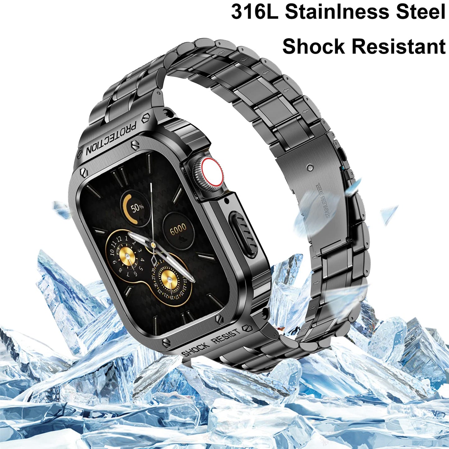 5 Beads Metal Watch Strap for Apple Watch Ultra 49mm Integral Watch Band Replacement with Case - Tarnish