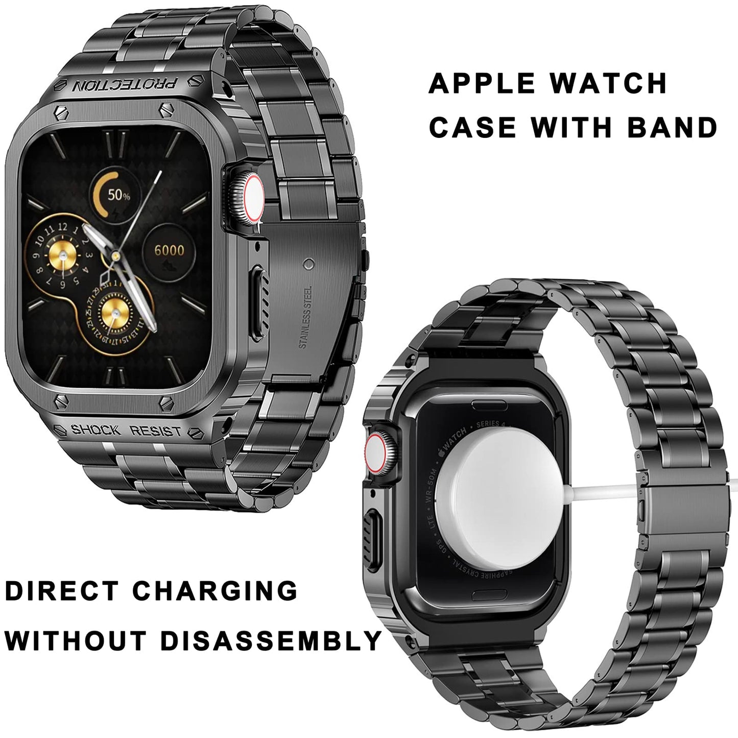 5 Beads Metal Watch Strap for Apple Watch Ultra 49mm Integral Watch Band Replacement with Case - Tarnish