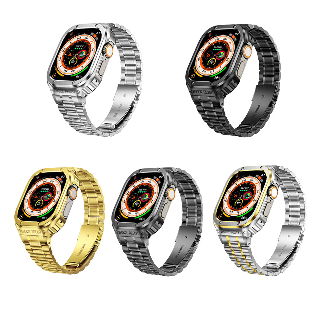 5 Beads Metal Watch Strap for Apple Watch Ultra 49mm Integral Watch Band Replacement with Case - Black