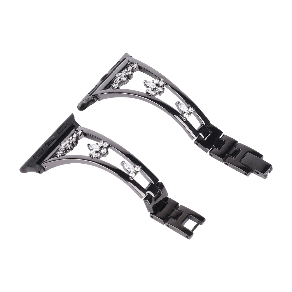 Metal Copper Band for Apple Watch Series 8 7 41mm / Series 6 5 4 SE (2022) SE 40mm / Series 3 2 1 38mm , Zircon Decor Watch Strap Bracelet - Black