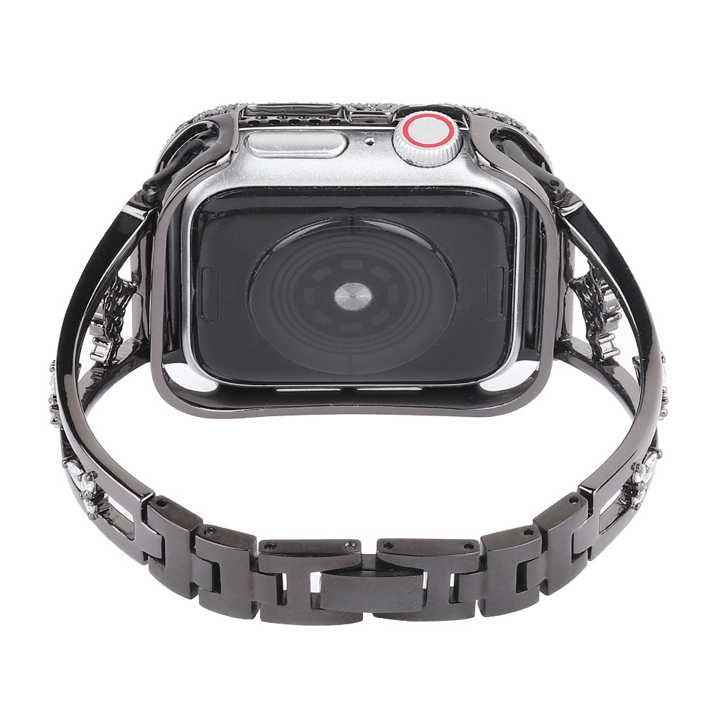 Metal Copper Band for Apple Watch Series 8 7 41mm / Series 6 5 4 SE (2022) SE 40mm / Series 3 2 1 38mm , Zircon Decor Watch Strap Bracelet - Black