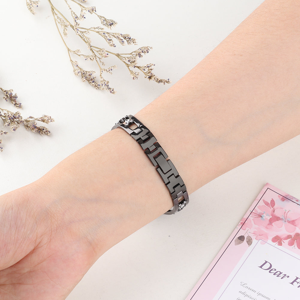 Metal Copper Band for Apple Watch Series 8 7 41mm / Series 6 5 4 SE (2022) SE 40mm / Series 3 2 1 38mm , Zircon Decor Watch Strap Bracelet - Black