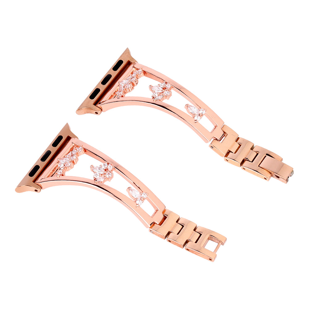 Metal Copper Band for Apple Watch Series 8 7 41mm / Series 6 5 4 SE (2022) SE 40mm / Series 3 2 1 38mm , Zircon Decor Watch Strap Bracelet - Rose Gold