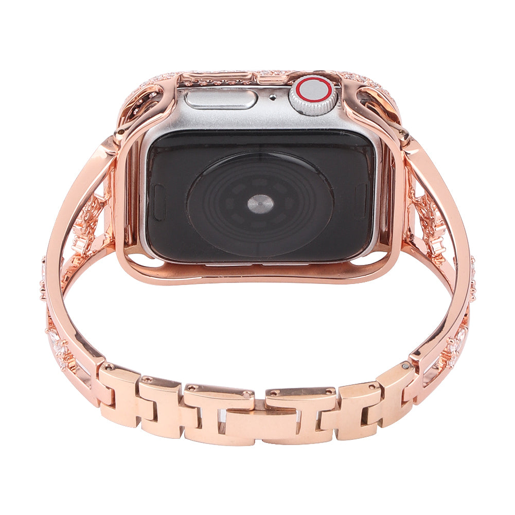 Metal Copper Band for Apple Watch Series 8 7 41mm / Series 6 5 4 SE (2022) SE 40mm / Series 3 2 1 38mm , Zircon Decor Watch Strap Bracelet - Rose Gold