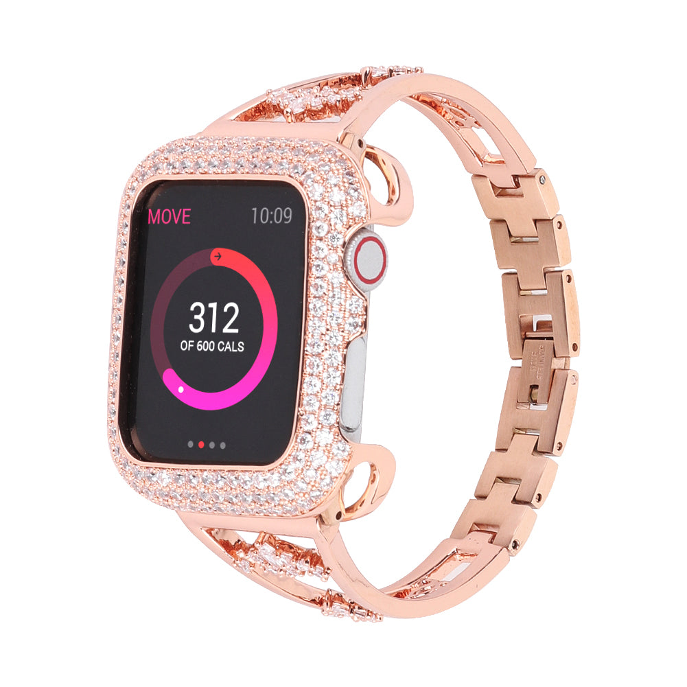 Metal Copper Band for Apple Watch Series 8 7 41mm / Series 6 5 4 SE (2022) SE 40mm / Series 3 2 1 38mm , Zircon Decor Watch Strap Bracelet - Rose Gold