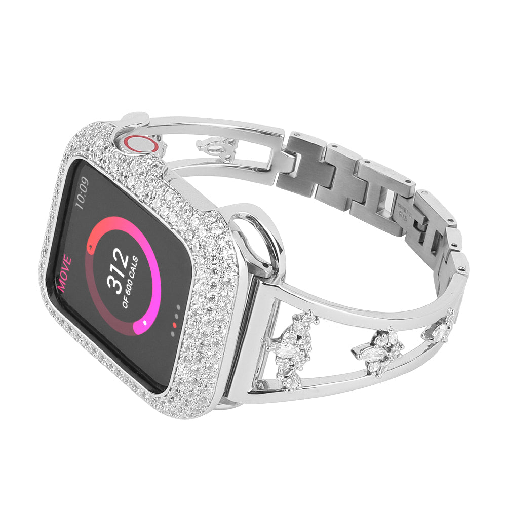 Metal Copper Band for Apple Watch Series 8 7 41mm / Series 6 5 4 SE (2022) SE 40mm / Series 3 2 1 38mm , Zircon Decor Watch Strap Bracelet - Silver