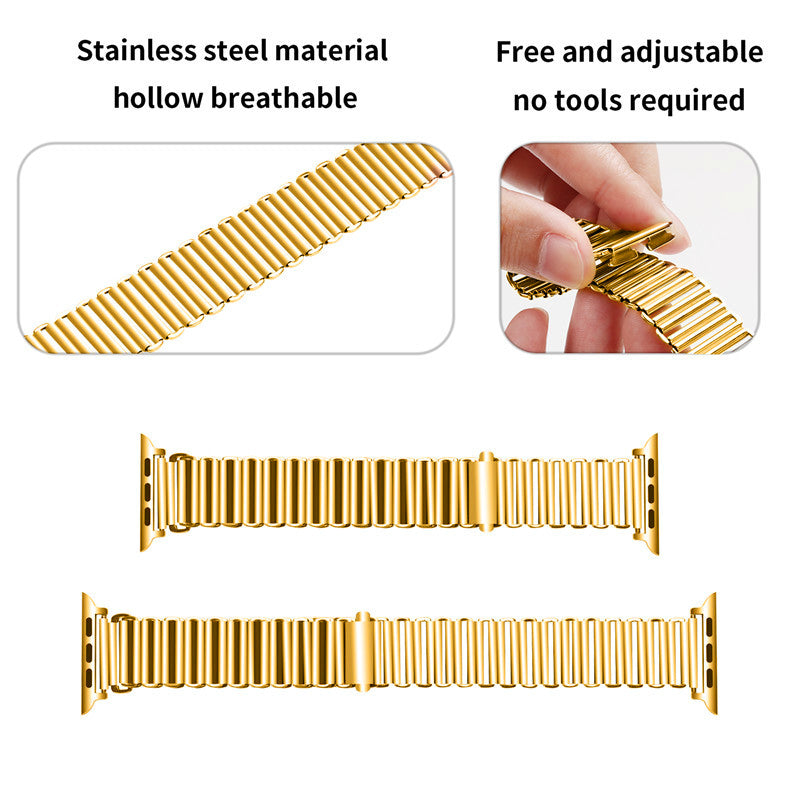 For Apple Watch Series 8 / 7 41mm / SE / SE (2022) / 4 / 5 / 6 40mm / 3 / 2 / 1 38mm Hollow Chain Watchband Stainless Steel Strap - Gold