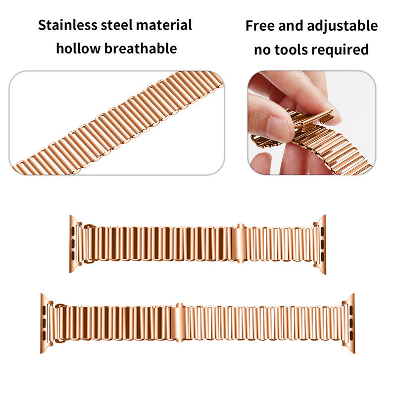 For Apple Watch Series 8 / 7 41mm / SE / SE (2022) / 4 / 5 / 6 40mm / 3 / 2 / 1 38mm Hollow Chain Watchband Stainless Steel Strap - Rose Gold