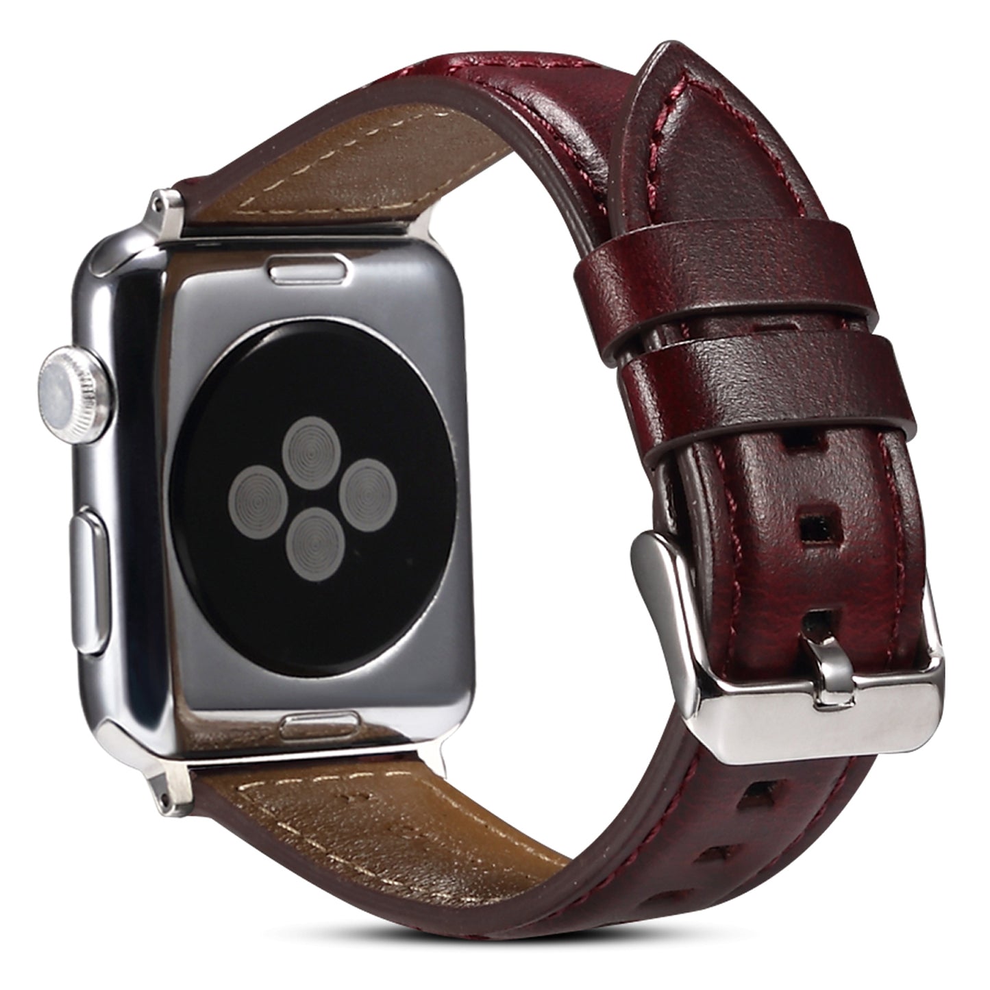 For Apple Watch Ultra 49mm / Series 8 / 7 45mm / SE / SE (2022) / 6 / 5 / 4 44mm / 3 / 2 / 1 42mm Watch Band Waxy Cowhide Leather Strap - Wine Red