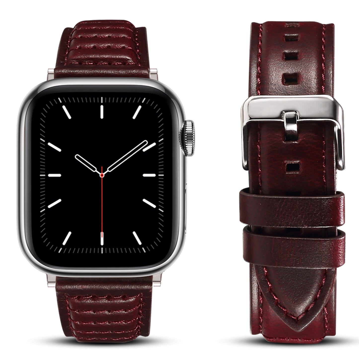 For Apple Watch Ultra 49mm / Series 8 / 7 45mm / SE / SE (2022) / 6 / 5 / 4 44mm / 3 / 2 / 1 42mm Watch Band Waxy Cowhide Leather Strap - Wine Red