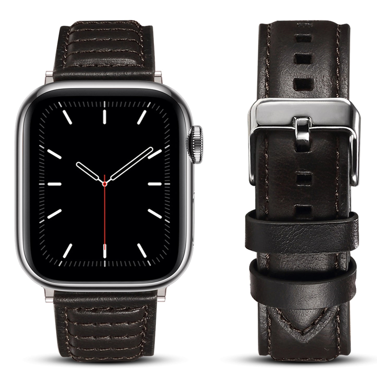 For Apple Watch Ultra 49mm / Series 8 / 7 45mm / SE / SE (2022) / 6 / 5 / 4 44mm / 3 / 2 / 1 42mm Watch Band Waxy Cowhide Leather Strap - Black