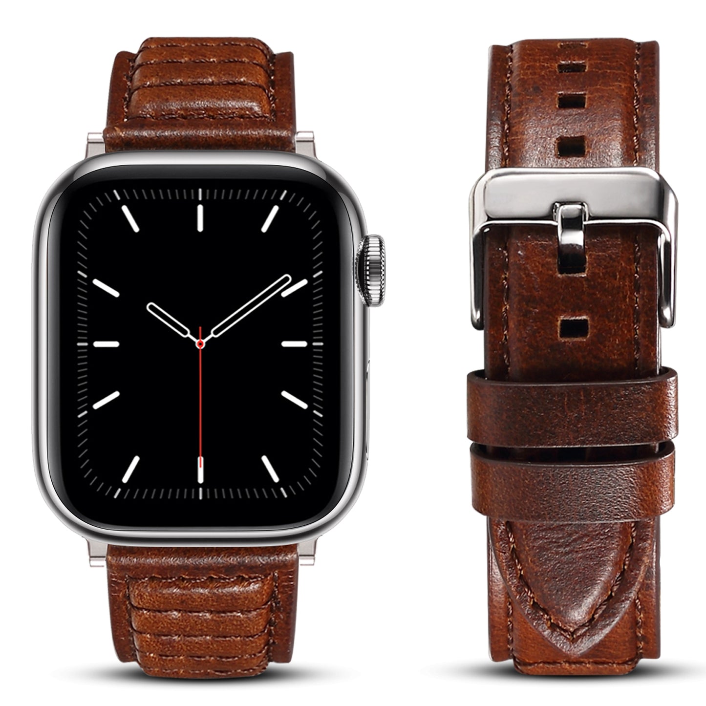 For Apple Watch Ultra 49mm / Series 8 / 7 45mm / SE / SE (2022) / 6 / 5 / 4 44mm / 3 / 2 / 1 42mm Watch Band Waxy Cowhide Leather Strap - Brown
