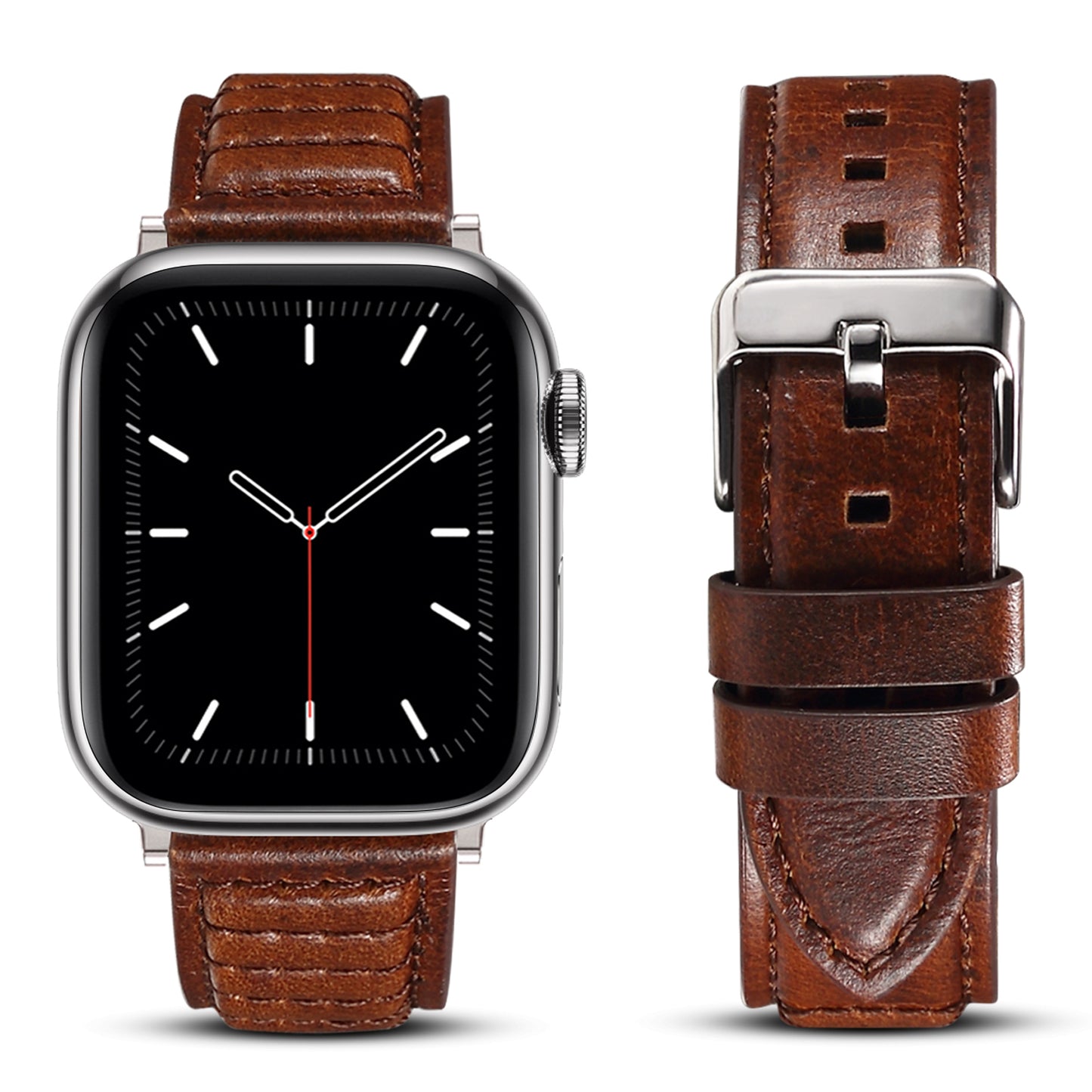 For Apple Watch Series 8 / 7 41mm / SE / SE (2022) / 6 / 5 / 4 40mm / 3 / 2 / 1 38mm Watch Strap Waxy Cowhide Leather Watchband - Brown