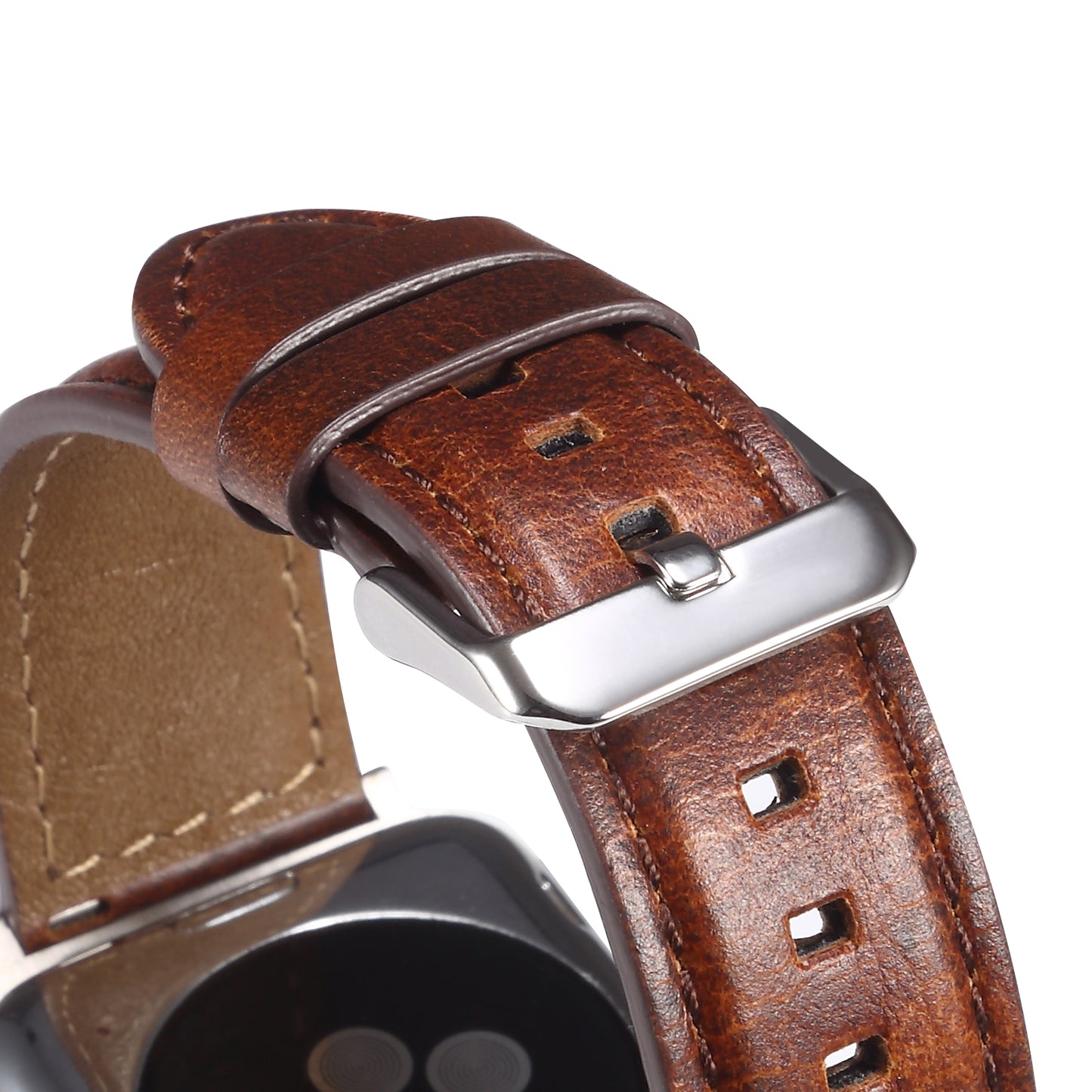 For Apple Watch Series 8 / 7 41mm / SE / SE (2022) / 6 / 5 / 4 40mm / 3 / 2 / 1 38mm Watch Strap Waxy Cowhide Leather Watchband - Brown