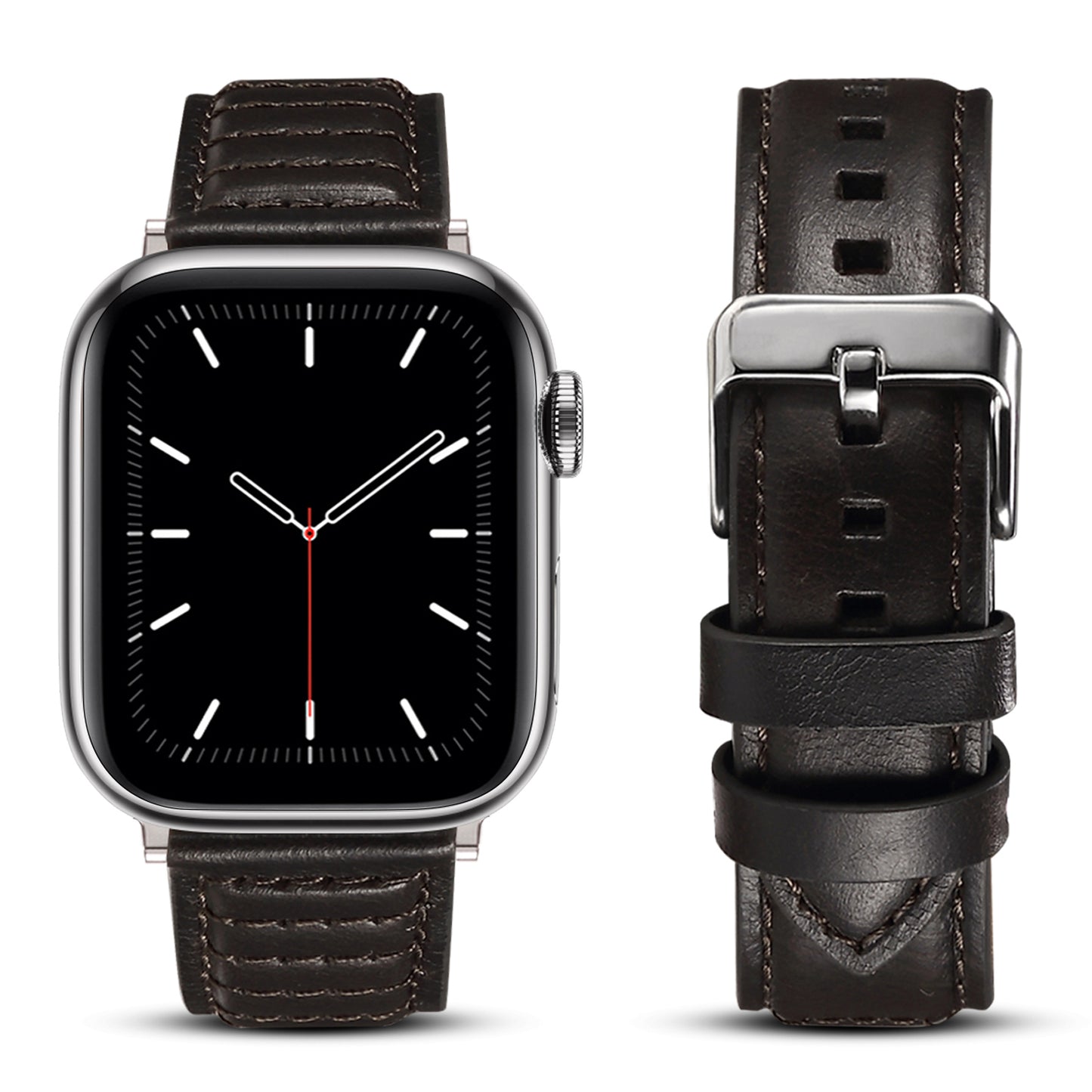 For Apple Watch Series 8 / 7 41mm / SE / SE (2022) / 6 / 5 / 4 40mm / 3 / 2 / 1 38mm Watch Strap Waxy Cowhide Leather Watchband - Black