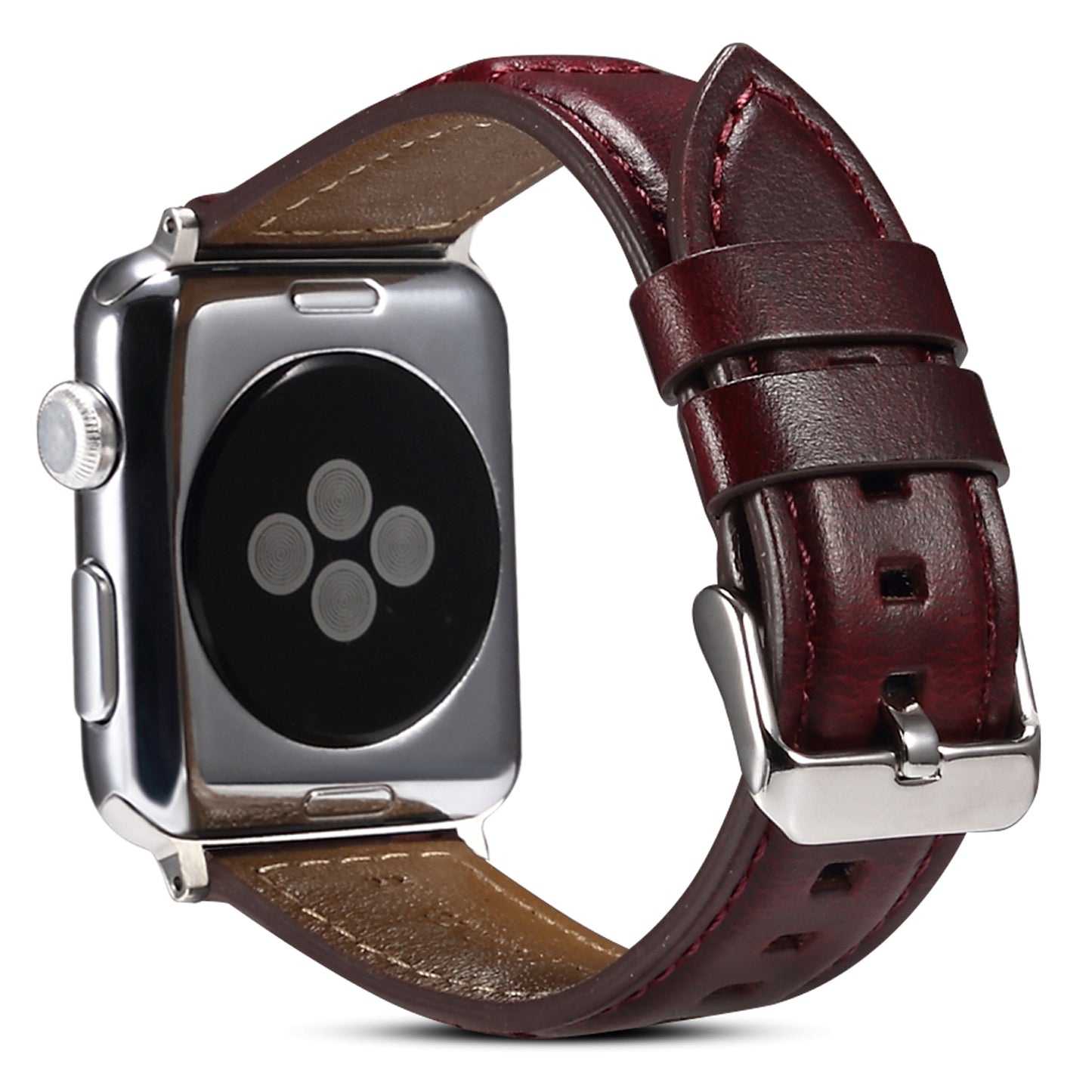 For Apple Watch Series 8 / 7 41mm / SE / SE (2022) / 6 / 5 / 4 40mm / 3 / 2 / 1 38mm Watch Strap Waxy Cowhide Leather Watchband - Wine Red