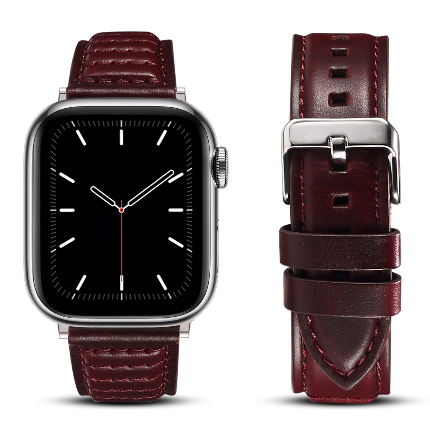For Apple Watch Series 8 / 7 41mm / SE / SE (2022) / 6 / 5 / 4 40mm / 3 / 2 / 1 38mm Watch Strap Waxy Cowhide Leather Watchband - Wine Red