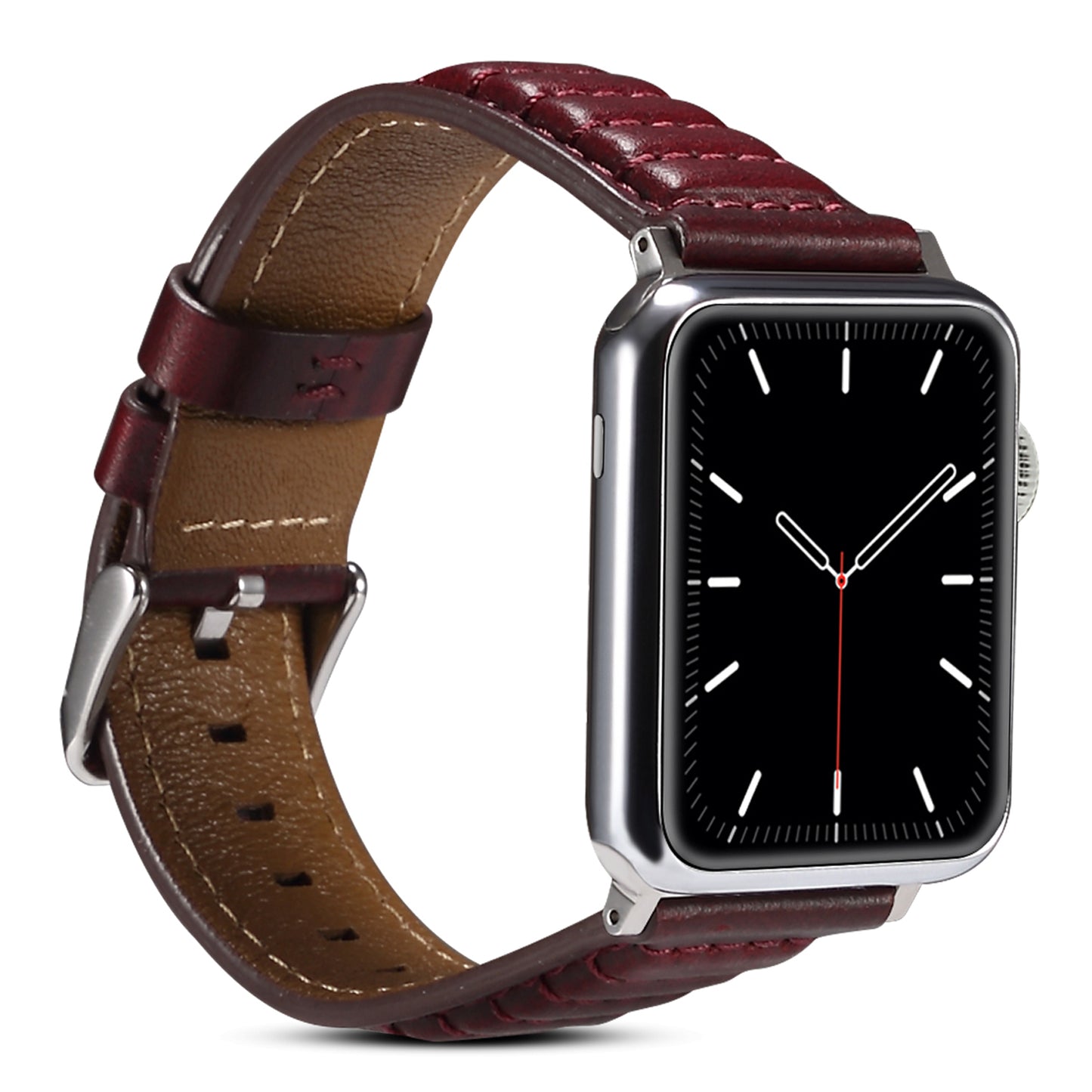 For Apple Watch Series 8 / 7 41mm / SE / SE (2022) / 6 / 5 / 4 40mm / 3 / 2 / 1 38mm Watch Strap Waxy Cowhide Leather Watchband - Wine Red