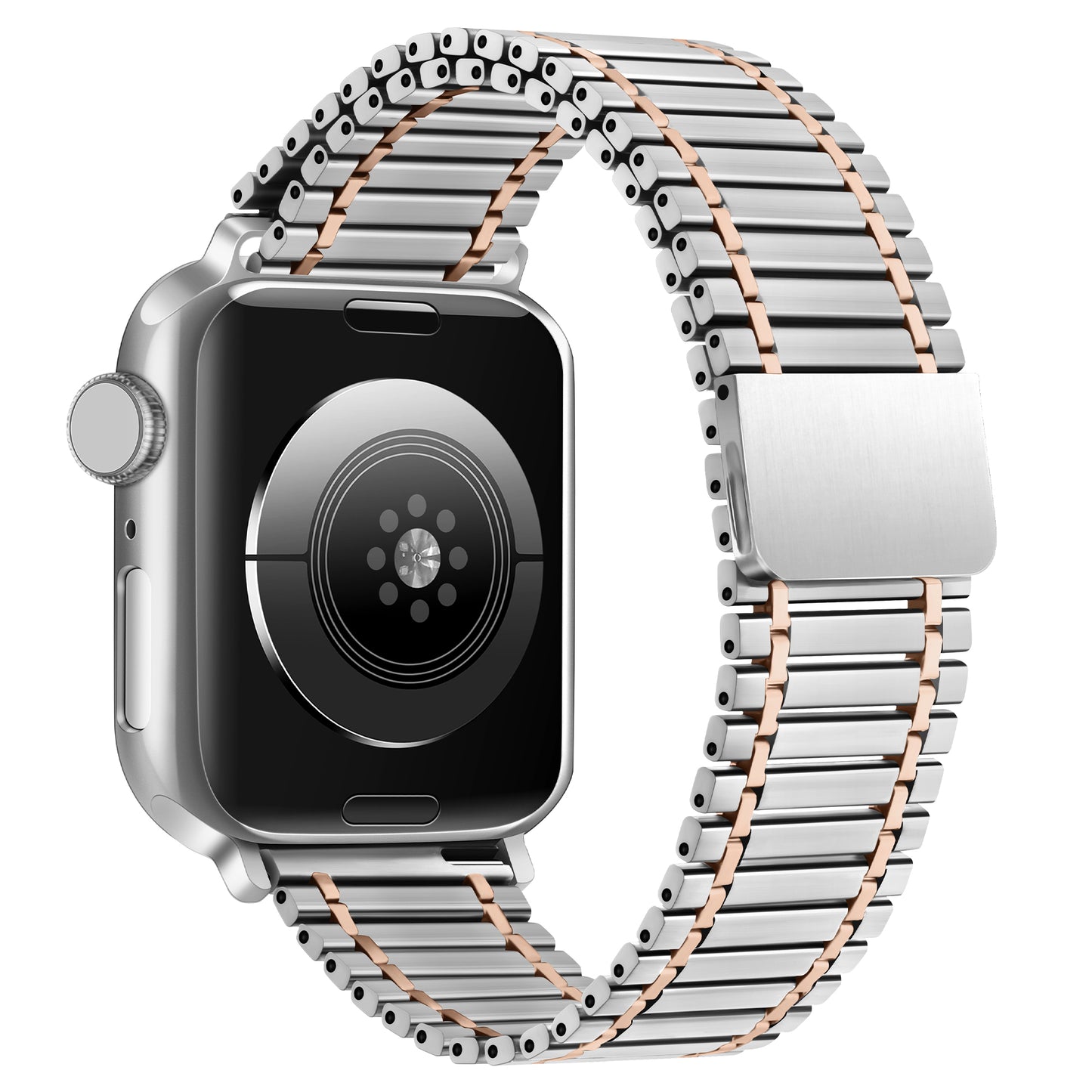 for Apple Watch Ultra 49mm / Series 8 / 7 45mm / Series 6 / 5 / 4 / SE (2022) / SE 44mm / Series 3 / 2 / 1 42mm Stainless Steel Magnetic Watch Strap - Silver+Rose Gold