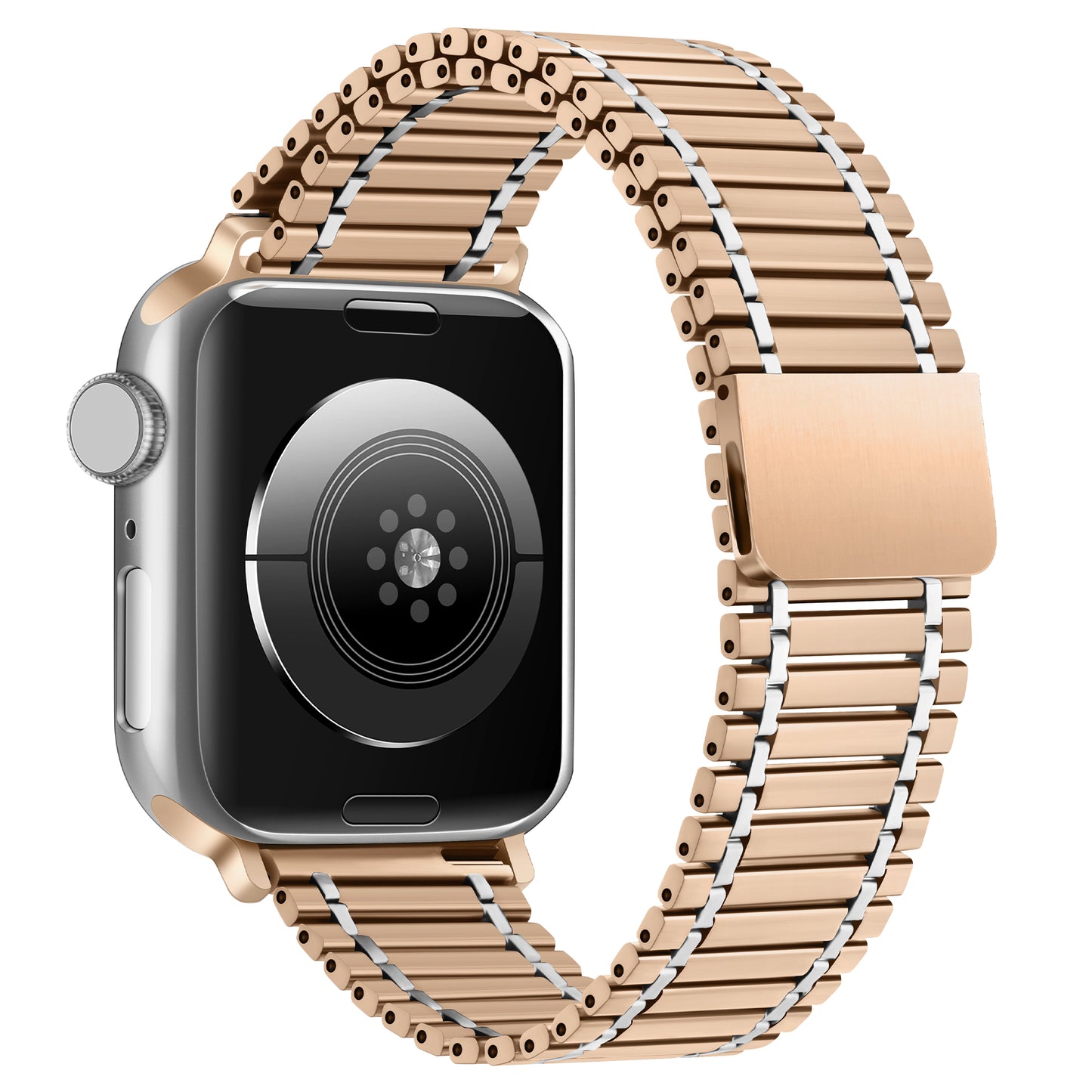 for Apple Watch Ultra 49mm / Series 8 / 7 45mm / Series 6 / 5 / 4 / SE (2022) / SE 44mm / Series 3 / 2 / 1 42mm Stainless Steel Magnetic Watch Strap - Rose Gold+Silver