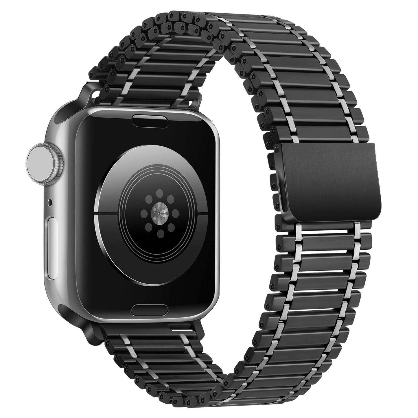 for Apple Watch Ultra 49mm / Series 8 / 7 45mm / Series 6 / 5 / 4 / SE (2022) / SE 44mm / Series 3 / 2 / 1 42mm Stainless Steel Magnetic Watch Strap - Black+Silver