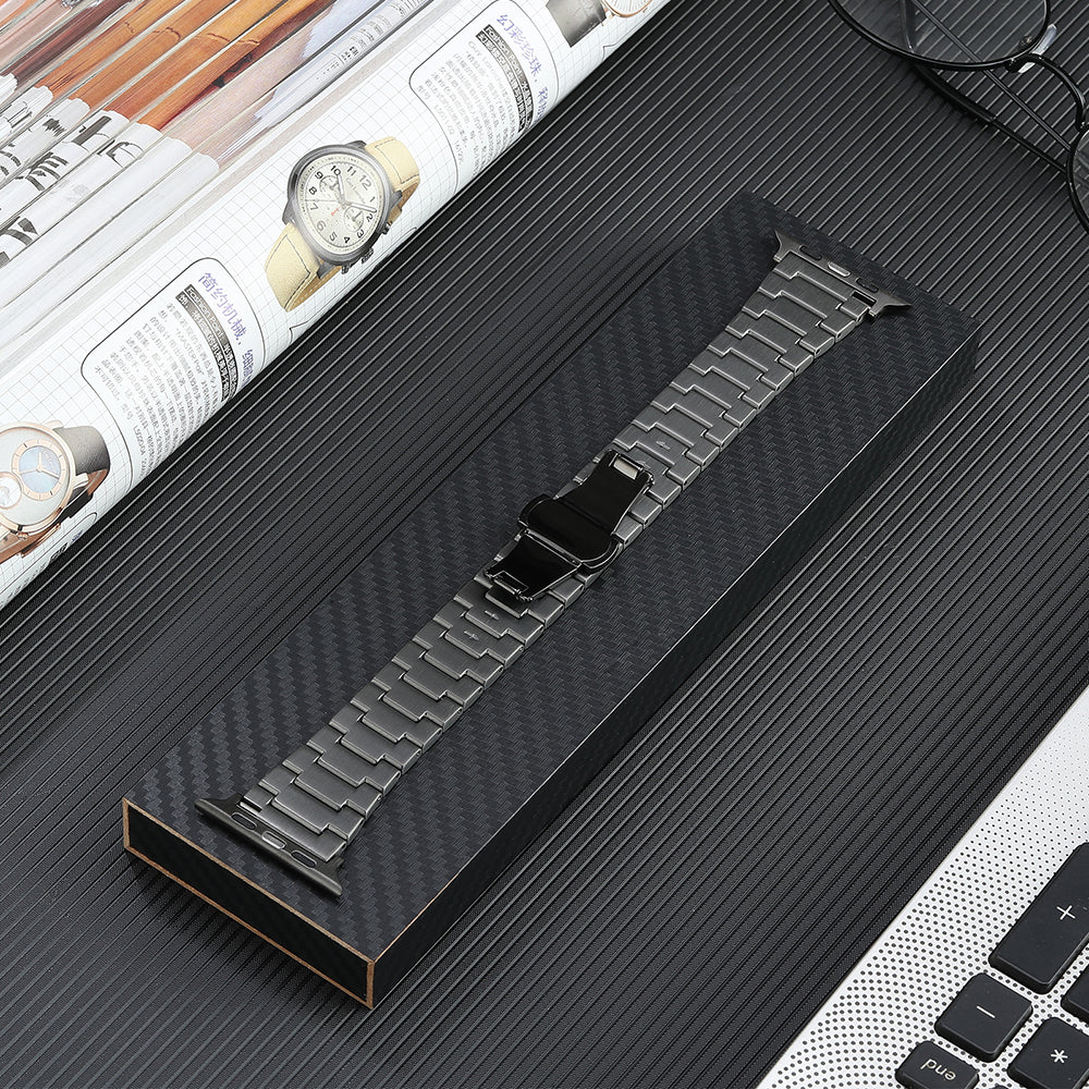 Titanium Steel Watch Band for Apple Watch Series 1 2 3 38mm / Series 4 5 6 SE (2022) SE 40mm / Series 7 8 41mm , 3-Bead Metal Strap with Butterfly Clasp - Grey