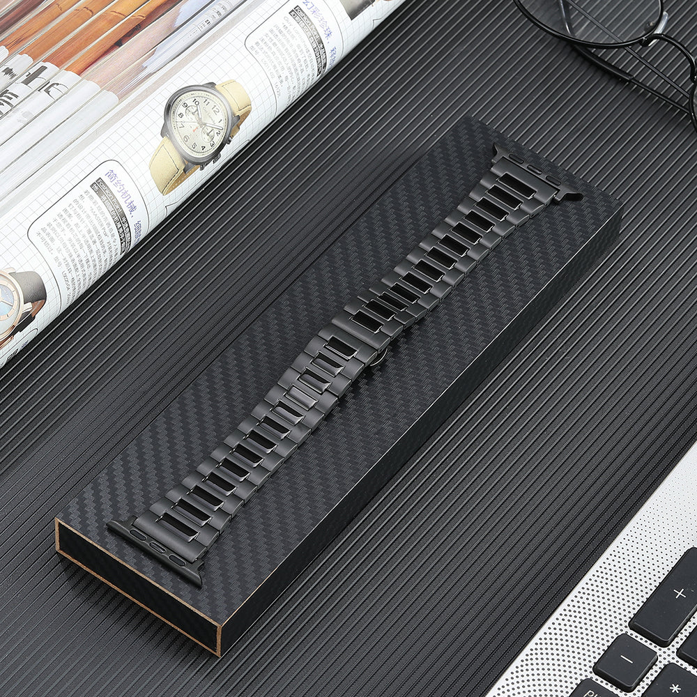 Titanium Steel Watch Band for Apple Watch Series 1 2 3 38mm / Series 4 5 6 SE (2022) SE 40mm / Series 7 8 41mm , 3-Bead Metal Strap with Butterfly Clasp - Black