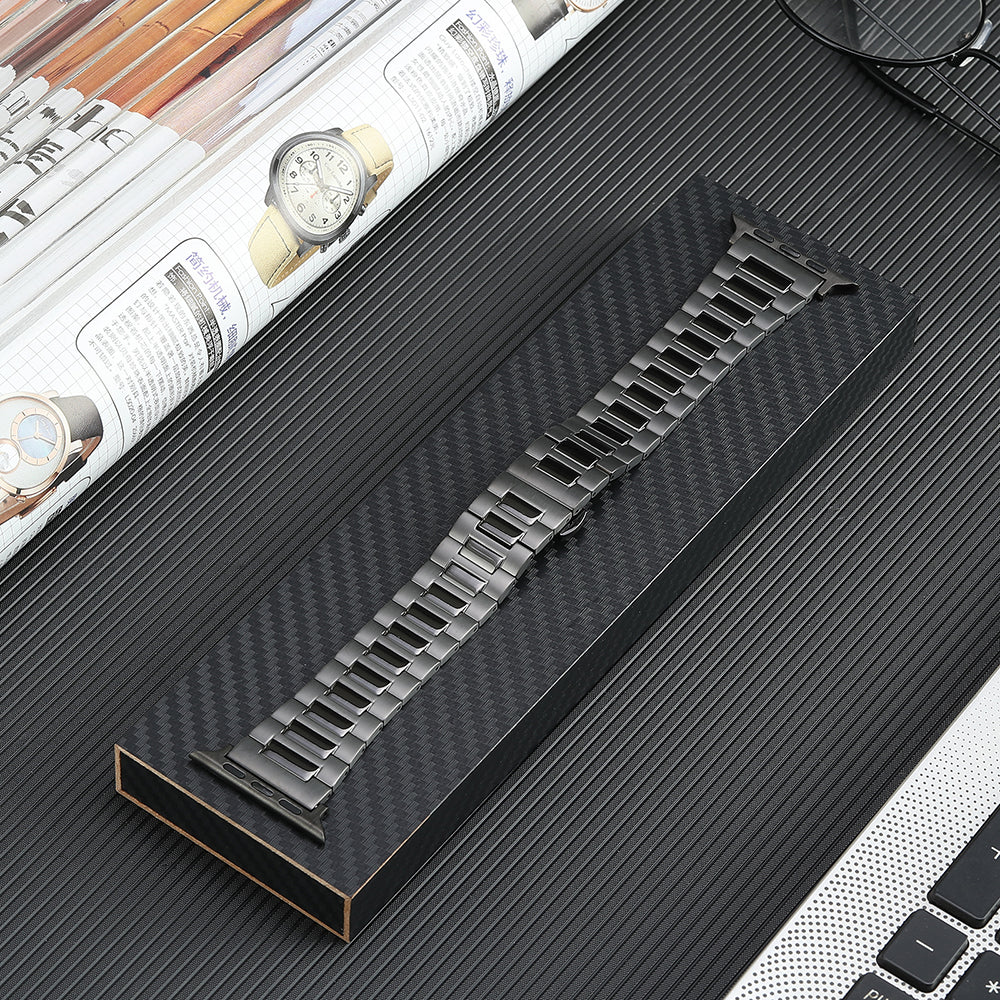 Metal Band for Apple Watch Ultra 49mm / Series 8 7 45mm / Series 6 5 4 SE (2022) SE 44mm / Series 3 2 1 42mm , 3-Bead Titanium Steel Watch Strap with Butterfly Clasp - Grey