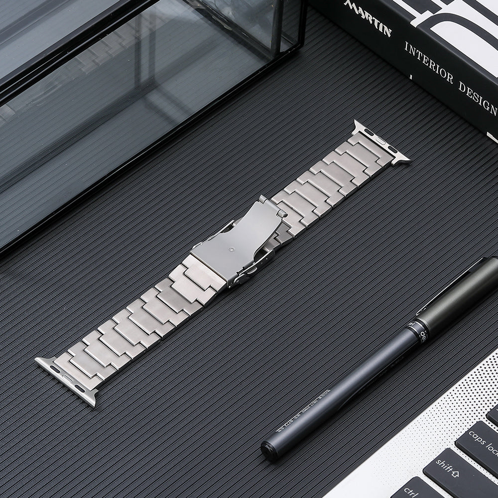 For Apple Watch Series 8 / 7 41mm / 6 / 5 / 4 / SE / SE (2022) 40mm / 3 / 2 / 1 38mm Watch Band 3 Beads Titanium Steel Strap - Silver