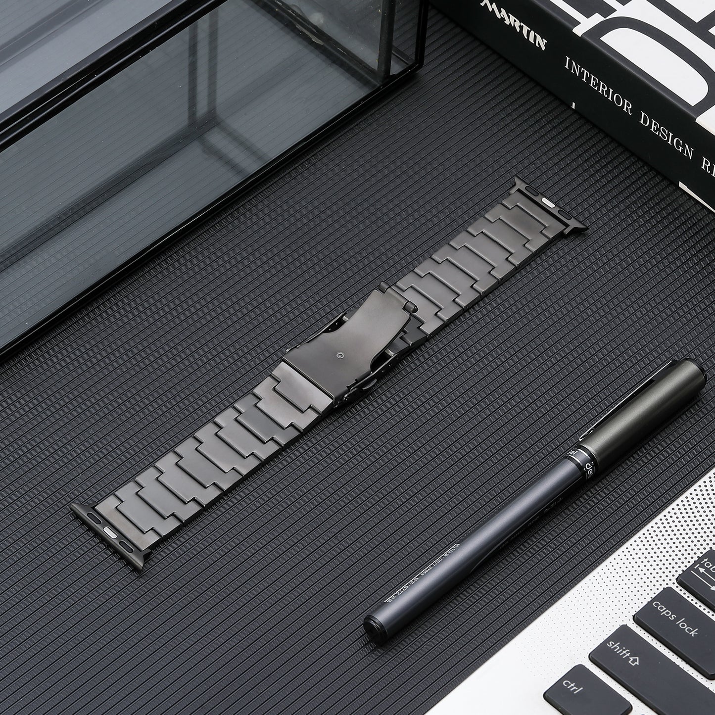 For Apple Watch Series 8 / 7 41mm / 6 / 5 / 4 / SE / SE (2022) 40mm / 3 / 2 / 1 38mm Watch Band 3 Beads Titanium Steel Strap - Grey