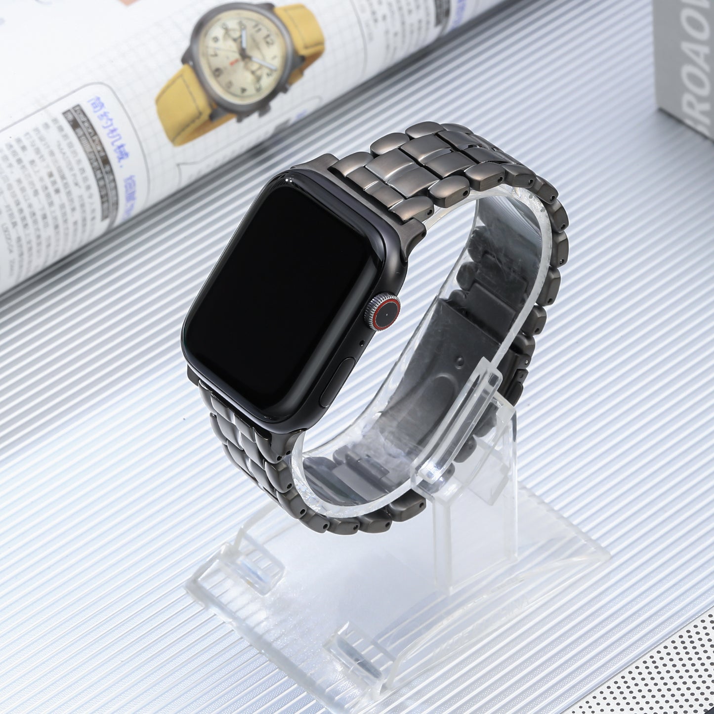 For Apple Watch Series 8 / 7 41mm / 6 / 5 / 4 / SE / SE (2022) 40mm / 3 / 2 / 1 38mm Replacement Watch Band 5 Beads Titanium Steel Strap - Grey