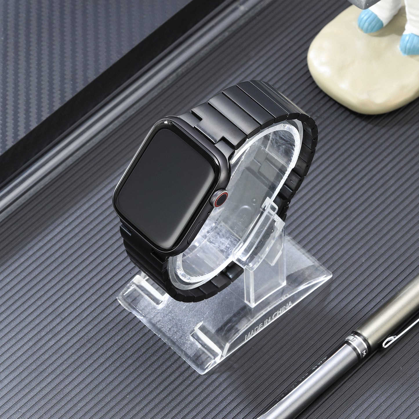 for Apple Watch Ultra 49mm / Series 8 / 7 45mm / 4 / 5 / 6 / SE / SE (2022) 44mm / Series 1 / 2 / 3 42mm Stainless Steel Watch Strap Replace Wrist Band - Black