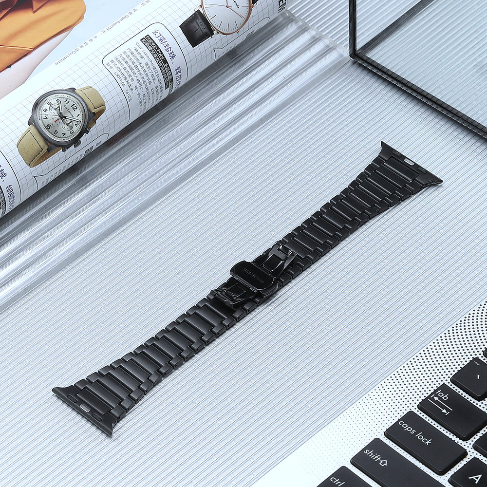 Uniqkart for Apple Watch Ultra 49mm / Series 8 7 45mm / 6 5 4 SE (2022) SE 44mm / 3 2 1 42mm Titanium Steel Watch Band Replace Wrist Strap - Black