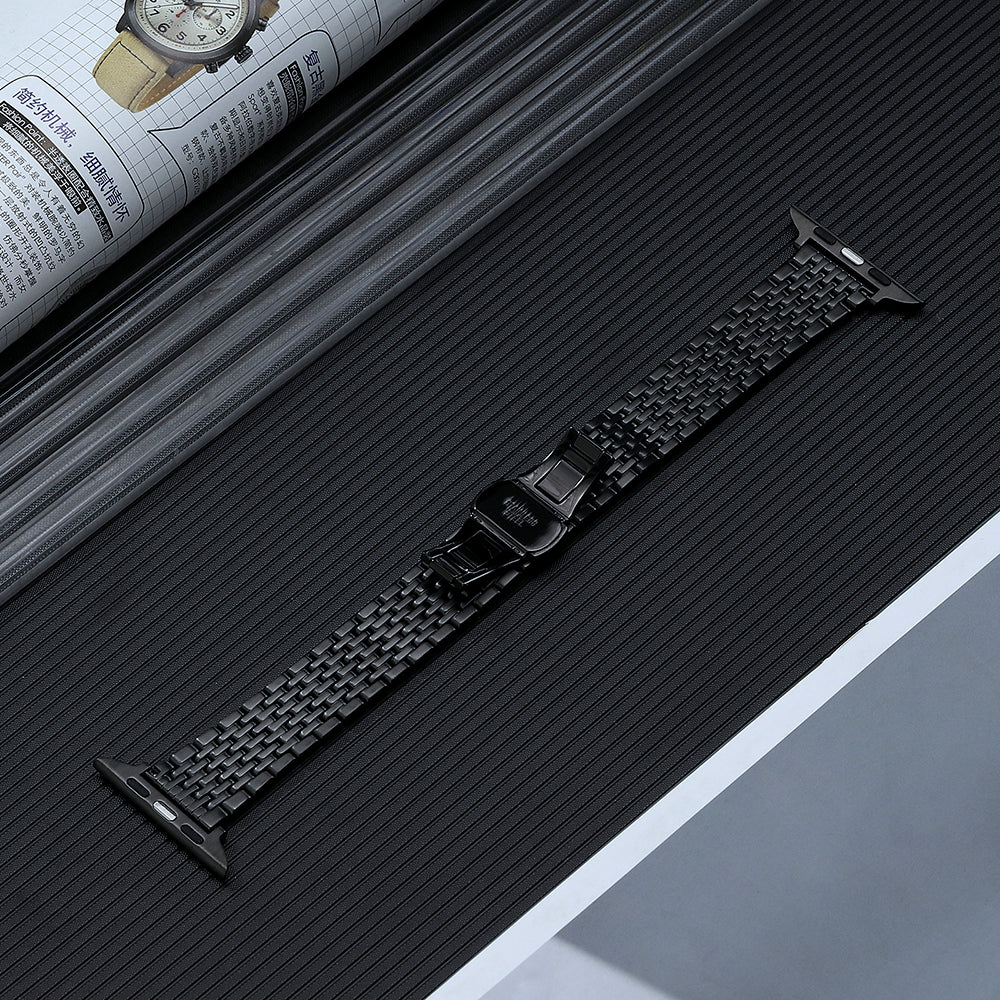 Uniqkart for Apple Watch Series 8 / 7 41mm / 6 5 4 SE (2022) SE 40mm / 3 2 1 38mm Stainless Steel Strap Replacement Watch Band - Black