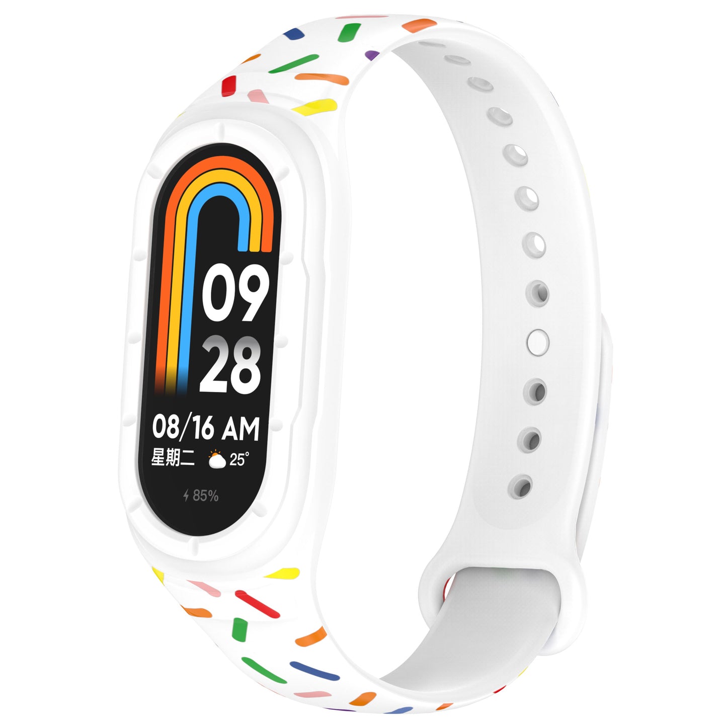 Uniqkart for Xiaomi Smart Band 8 Integrated Silicone Strap Colorful Spotted Replacement Wrist Band - White