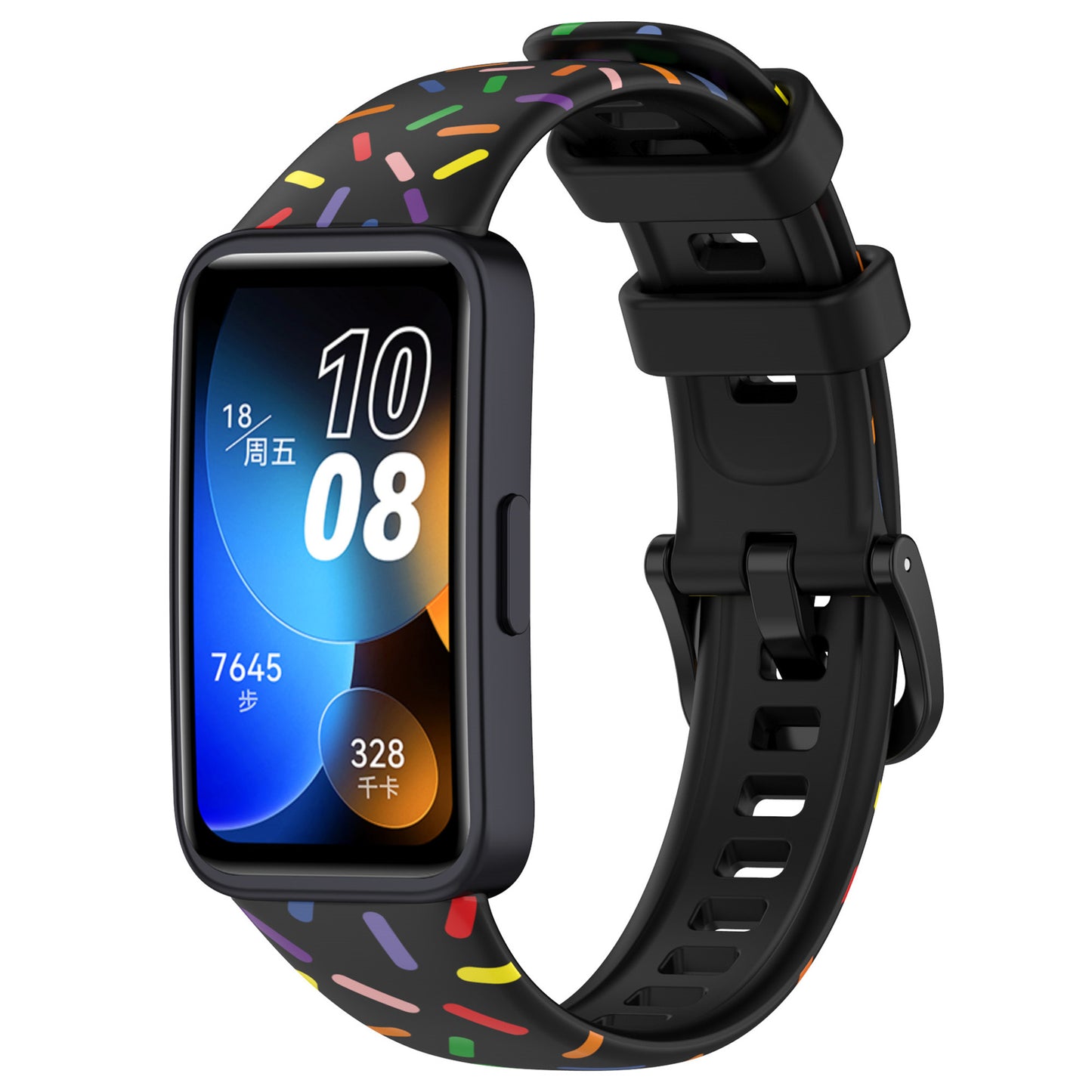 Uniqkart for Huawei Band 8 Colorful Spotted Silicone Strap Replacement Watch Band - Black